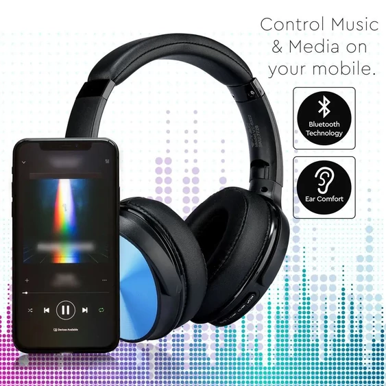 Bluetooth Wireless Headphone With Rotable Head 500mAh Blue W/BAG