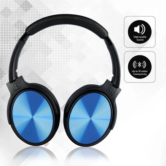 Bluetooth Wireless Headphone With Rotable Head 500mAh Blue W/BAG