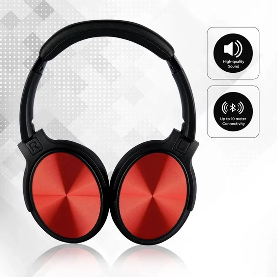 Bluetooth Wireless Headphone With Rotable Head 500mAh Red W/BAG