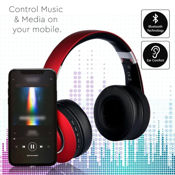 Bluetooth Wireless Headphone With Adjustable Head 500mAh Red W/BAG