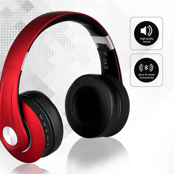 Bluetooth Wireless Headphone With Adjustable Head 500mAh Red W/BAG