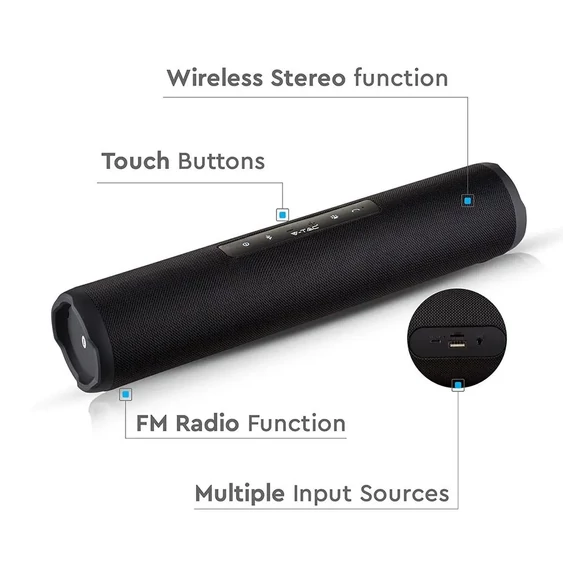 Portable Bluetooth Spekaer With Touch Button & FM USB & TF Slot TWS 1200mah Battery