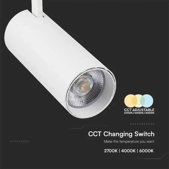 V-TAC COB LED sínes spotlámpa, 40W, 3in1 színhőmérséklet, fehér házzal - SKU 8843