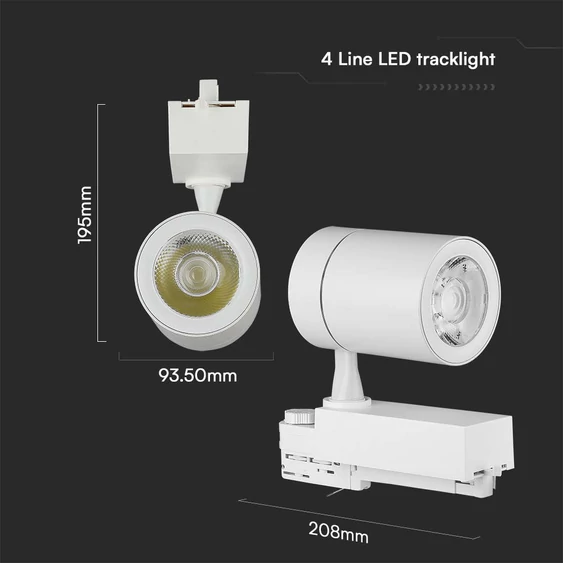 V-TAC LED 10°-os sínes spotlámpa, mozgatható fejjel, 35W meleg fehér - SKU 211255