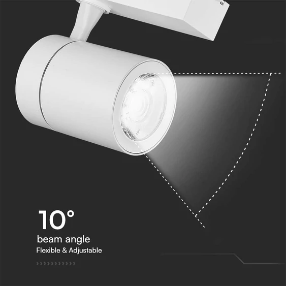 V-TAC LED 10°-os sínes spotlámpa, mozgatható fejjel, 35W meleg fehér - SKU 211255