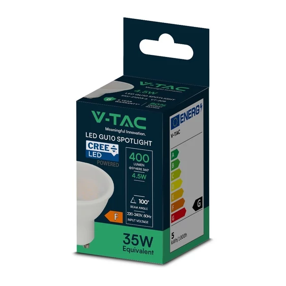 V-TAC CREE GU10 LED spot égő 4.5W meleg fehér 100° - SKU 21201-6