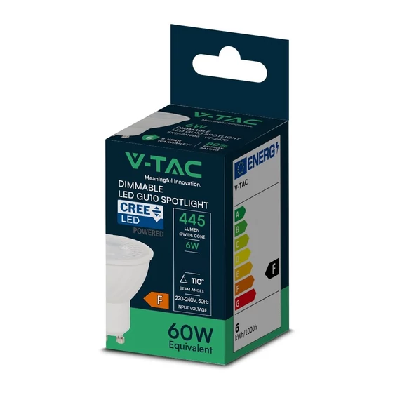 V-TAC CREE GU10 LED spot égő dimmelhető 6W természetes fehér 110° - SKU 211996