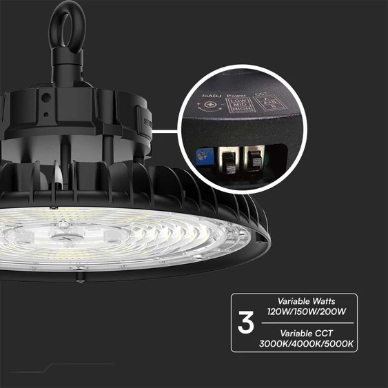 V-TAC csarnokvilágító LED lámpa 200W, 120°, állítható színhőmérséklettel, 135 Lm/W - SKU 10467