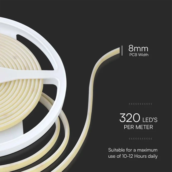 V-TAC DC24V COB LED szalag IP67, 320 db/m meleg fehér - SKU 23138