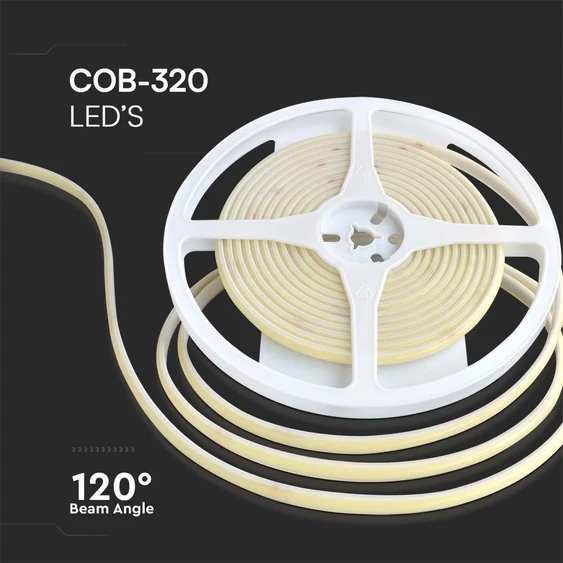 V-TAC DC24V COB LED szalag IP67, 320 db/m meleg fehér - SKU 23138