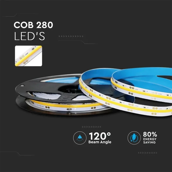 COB LED set - DC24 COB LED, 280 LEDs/m, with power supply, 6400K