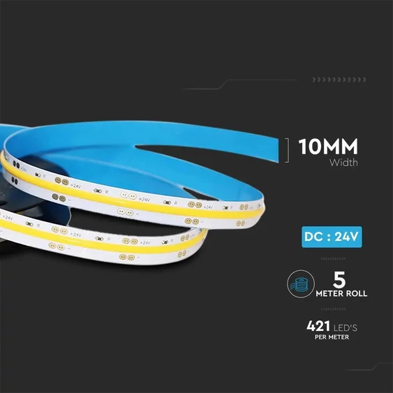 V-TAC DC24V COB LED szalag szett IP20, 420 db/m, Meleg fehér - SKU 2676