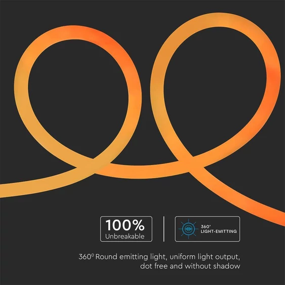 Tube LED Neon Flex, 12W/m, Amber, DC24V, 360°D