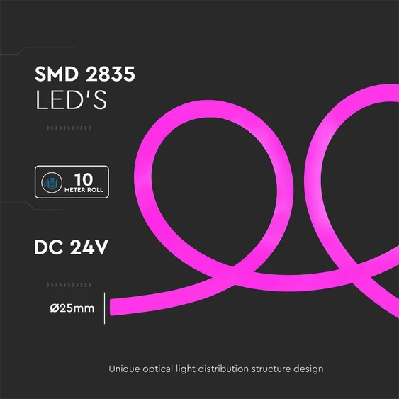 V-TAC DC24V henger alakú LED neon szalag IP20 SMD 2835 chip pink színű - SKU 6874