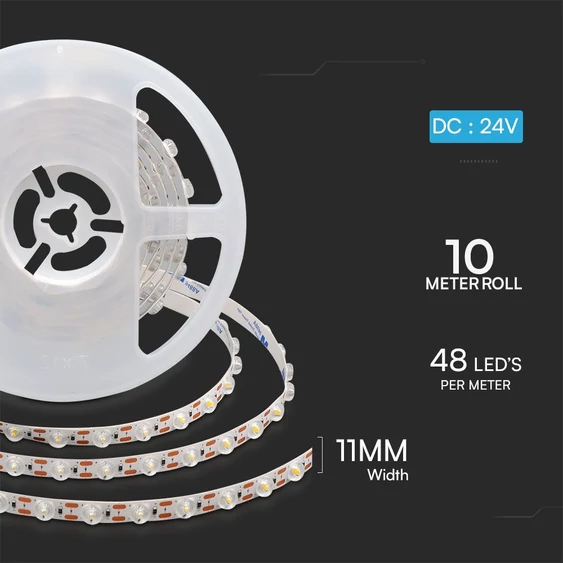 V-TAC DC24V LED szalag, SMD 2835, 48 LED/m lencsével, meleg fehér - SKU 23334