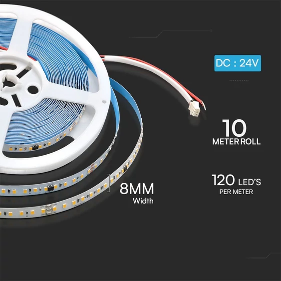 V-TAC DC24V természetes fehér futófény, SMD 2835, 120 LED/m, 10 méter/tekercs - SKU 23608
