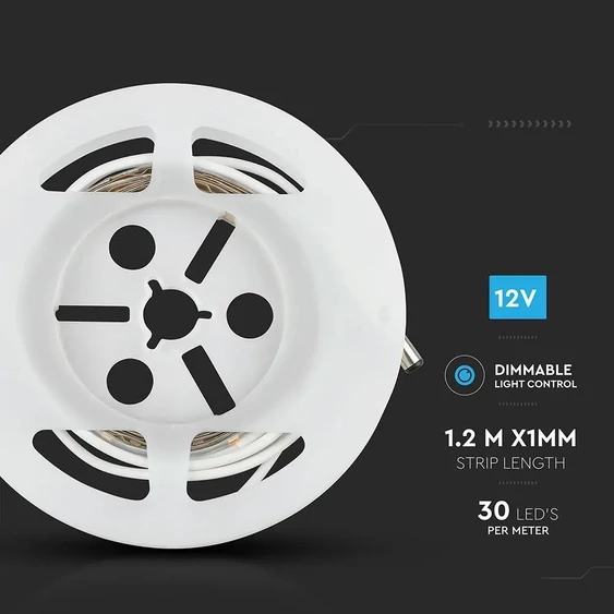 V-TAC dimmelhető LED szalag szett mozgásérzékelővel  SMD 2835, 30 db/m meleg fehér - SKU 2550