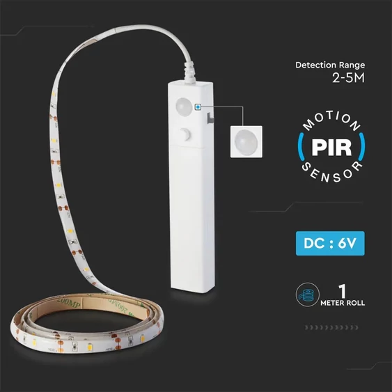 V-TAC elemes LED szalag szett mozgásérzékelővel IP65 SMD 2835, 30 db/m természetes fehér - SKU 2574