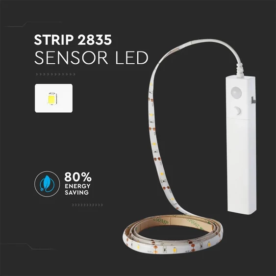 V-TAC elemes LED szalag szett mozgásérzékelővel IP65 SMD 2835, 30 db/m természetes fehér - SKU 2574