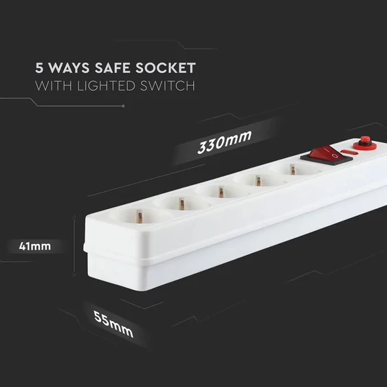 5 Ways Safe Socket With Lighted Switch 3G 1.5MM*1.4M