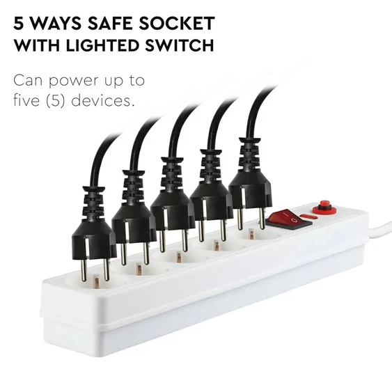 5 Ways Safe Socket With Lighted Switch 3G 1.5MM*1.4M