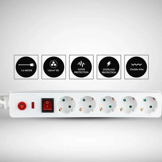 5 Ways Safe Socket With Lighted Switch 3G 1.5MM*1.4M