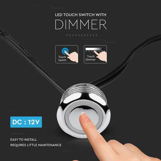 V-TAC DC12V beépíthető érintőkapcsoló + dimmer - SKU 3341