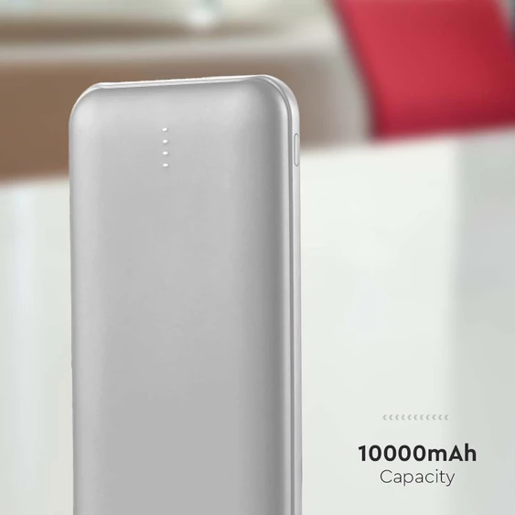 V-TAC ezüst 10000mAh powerbank, 30cm Type-C kábellel - SKU 23035
