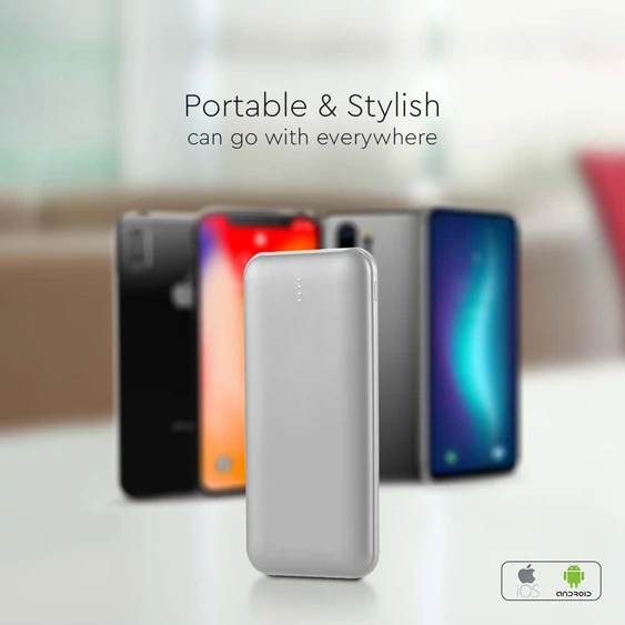 V-TAC ezüst 10000mAh powerbank, 30cm Type-C kábellel - SKU 23035