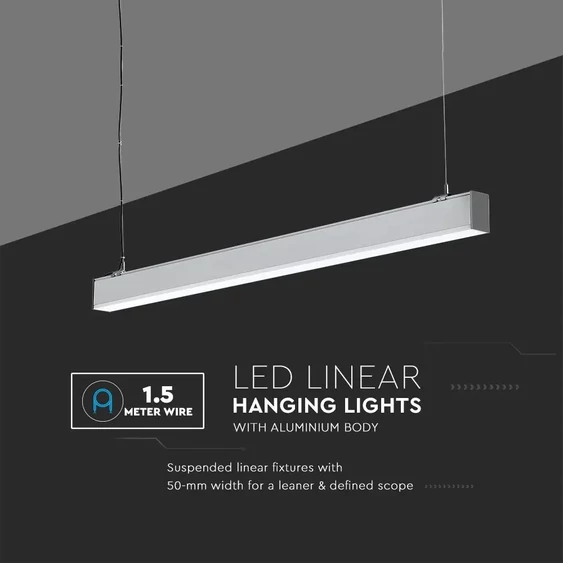 LED Linear Light SAMSUNG CHIP - 40W Hanging Suspension Silver Body 4000K 1200x50x65mm