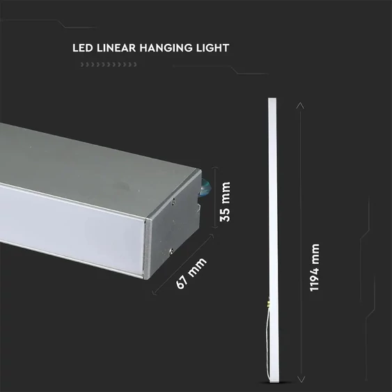 LED Linear Light SAMSUNG CHIP - 40W Hanging Suspension Silver Body 4000K 1200x35x67mm