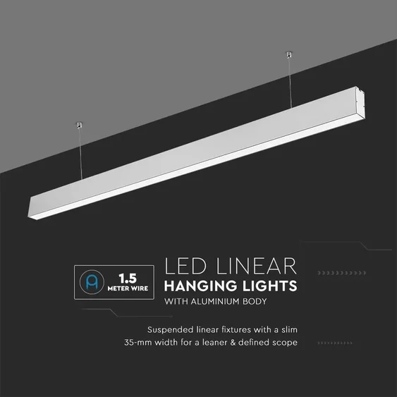 LED Linear Light SAMSUNG CHIP - 40W Hanging Suspension Silver Body 4000K 1200x35x67mm