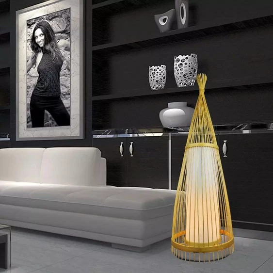 Wooden Floor Lamp With Rattan Lampshade D400*1500MM