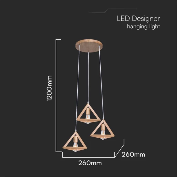 V-TAC gúla alakú 3 lámpás fa csillár, függeszték E27 foglalattal - SKU 23367