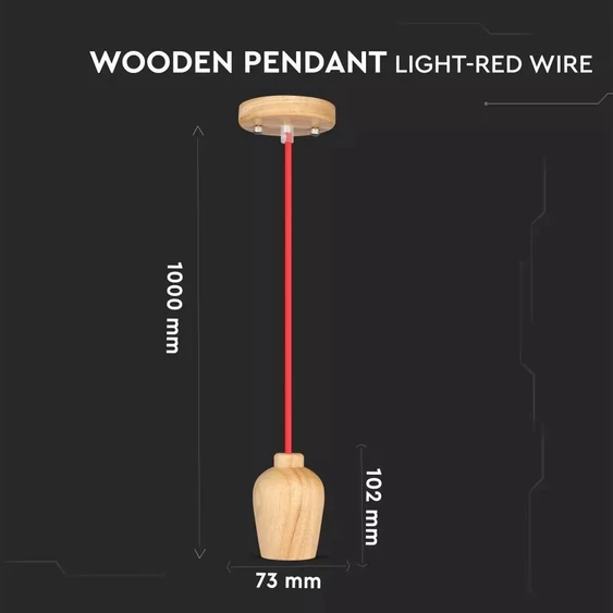 Wooden Pendant Light Red Wire