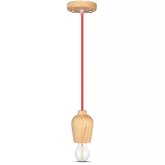 Wooden Pendant Light Red Wire