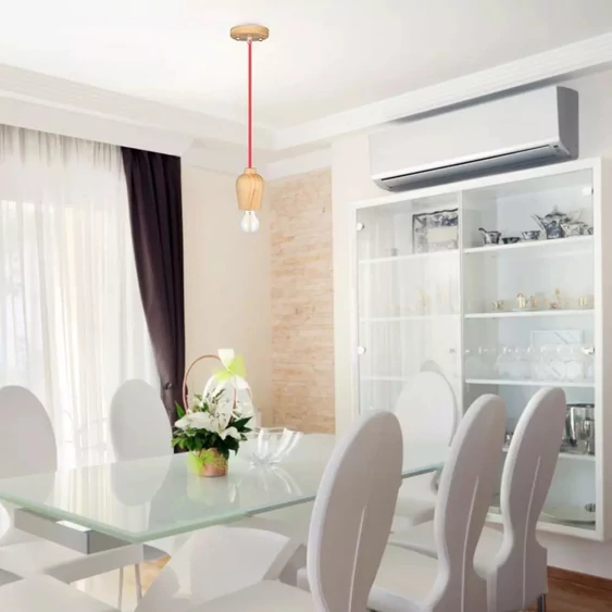 Wooden Pendant Light Red Wire