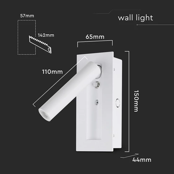V-TAC CREE SMD falba süllyeszthető 2W LED olvasólámpa, meleg fehér, fehér ház - SKU 239986