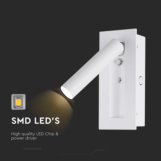 V-TAC CREE SMD falba süllyeszthető 2W LED olvasólámpa, meleg fehér, fehér ház - SKU 239986