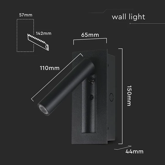 V-TAC CREE SMD falba süllyeszthető 2W LED olvasólámpa, meleg fehér, fekete ház - SKU 239996