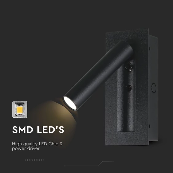 V-TAC CREE SMD falba süllyeszthető 2W LED olvasólámpa, meleg fehér, fekete ház - SKU 239996
