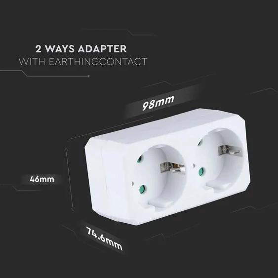 2 Ways Adapter With Earthing Contact 10/16A 250V (Label + Polybag With Headcard ) White
