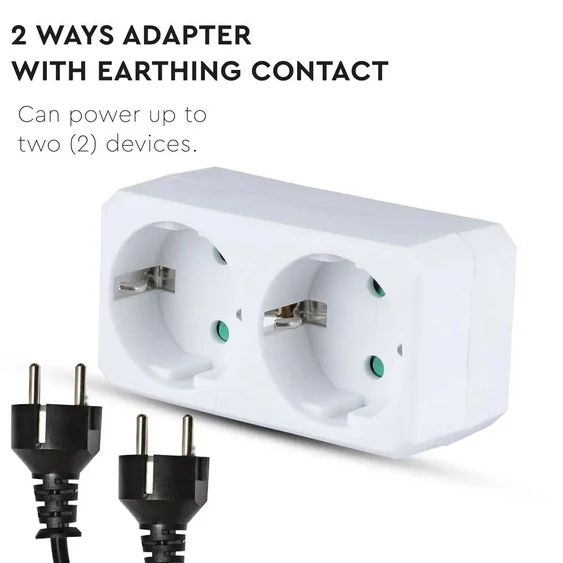 2 Ways Adapter With Earthing Contact 10/16A 250V (Label + Polybag With Headcard ) White