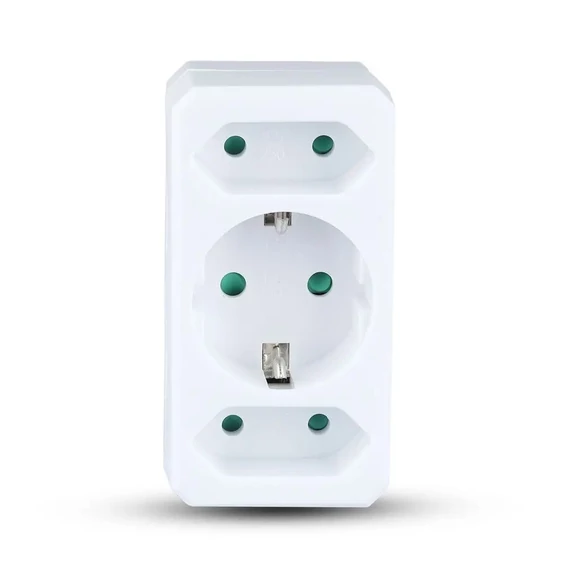 2 Ways Adapter With 2 Euro Socket 10A , 1 Socket 10/16A 250V ( Label+ Polybag ) White