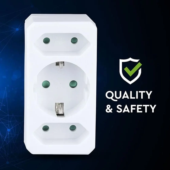 2 Ways Adapter With 2 Euro Socket 10A , 1 Socket 10/16A 250V ( Label+ Polybag ) White