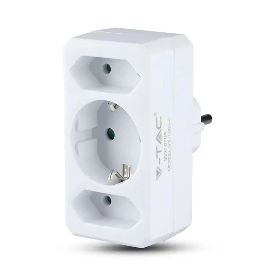 2 Ways Adapter With 2 Euro Socket 10A , 1 Socket 10/16A 250V ( Label+ Polybag ) White