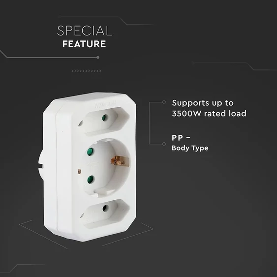 Adapter With Earthing Contact 2 Socket 2.5A 1 Socket 16A White