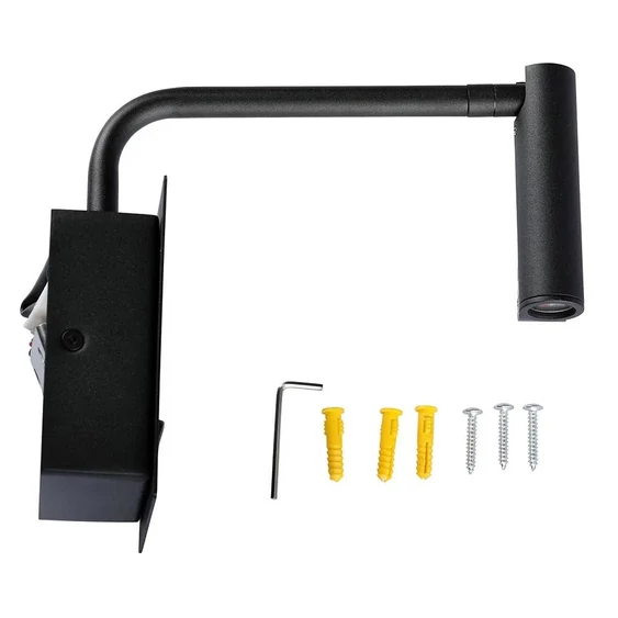 V-TAC fali LED COB olvasólámpa kapcsolóval és USB porttal fekete 3W meleg fehér, fekete - SKU 1487