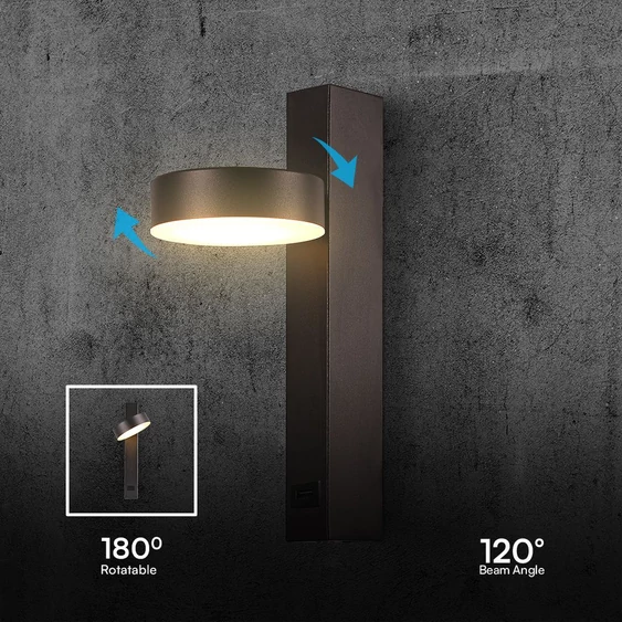 V-TAC fali LED lámpa, USB töltővel, akril fekete, meleg fehér - SKU 23405