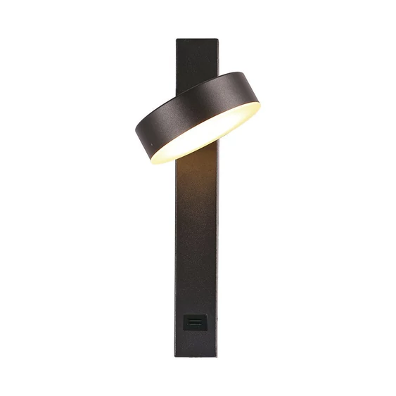 V-TAC fali LED lámpa, USB töltővel, akril fekete, meleg fehér - SKU 23405